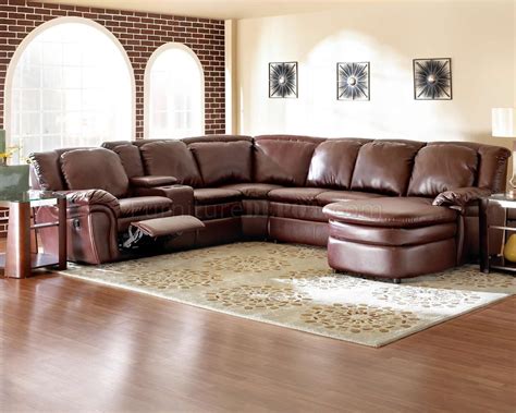 Burgundy Bonded Leather Reclining Sectional w/Console Unit