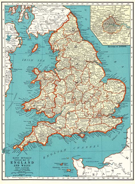1941 Antique ENGLAND and WALES Map Vintage Map of England Gallery Wall Art Home Library Decor ...