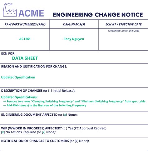 Engineering Change Notice Template