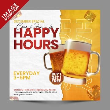 Premium PSD | Happy Hours for Restaurant Cafe Bar Social Media Post or Flyer Promotion Template ...