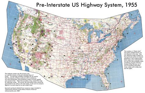 Detailed map of the USA highway system of 1955. The USA highway system ...