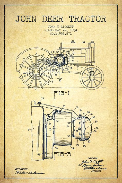 John Deer Vintage Patent Blueprint Canvas Artwork by Aged Pixel ...