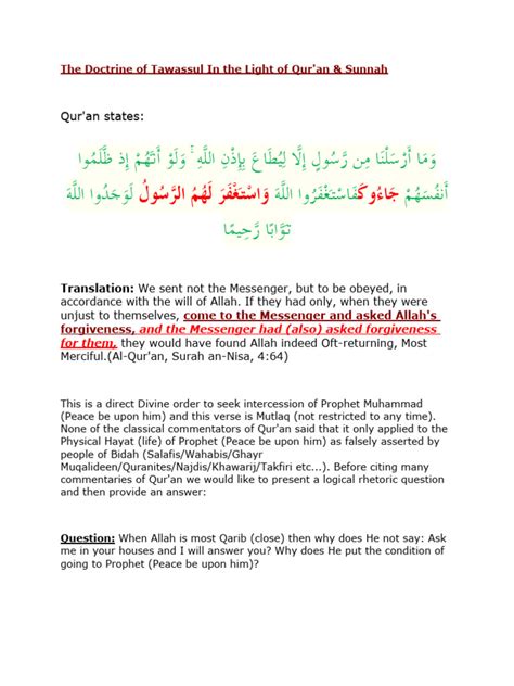 Doctrine of Tawassul (Scan Pages) ) | PDF | Hadith | Umar