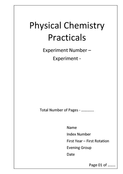 Chemistry Lab Report Cover Page