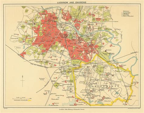 BRITISH INDIA. Lucknow city plan showing cantonment 1905 old antique ...