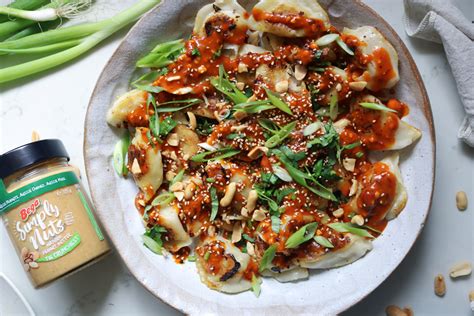 Dumplings with Simply Nuts peanut butter sauce & chilli oil - Simply Nuts