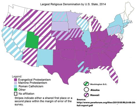 Largest religious denomination by State (2014) - Vivid Maps