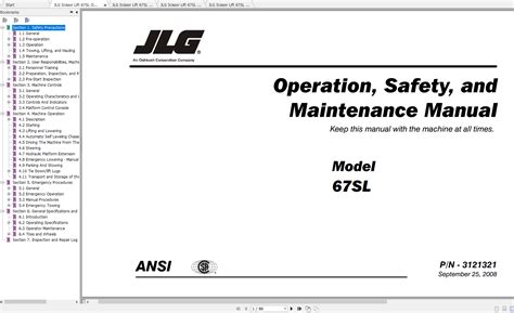 JLG Scissor Lift 67SL Operation, Service & Parts Manuals