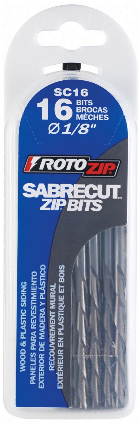 ROTOZIP Drywall Bit, 1/8 in Diameter, 2 in Overall Length, 16 PK ...