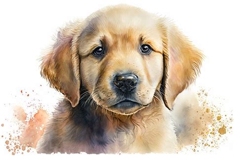 Watercolor Golden Retriever Puppy Stock Illustrations – 365 Watercolor ...