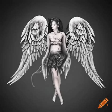 Black and white angel wing tattoo design