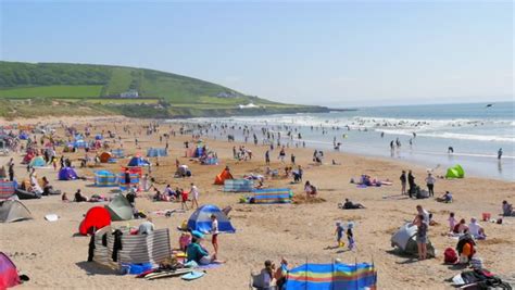 Busy Croyde Beach in the Stock Footage Video (100% Royalty-free ...