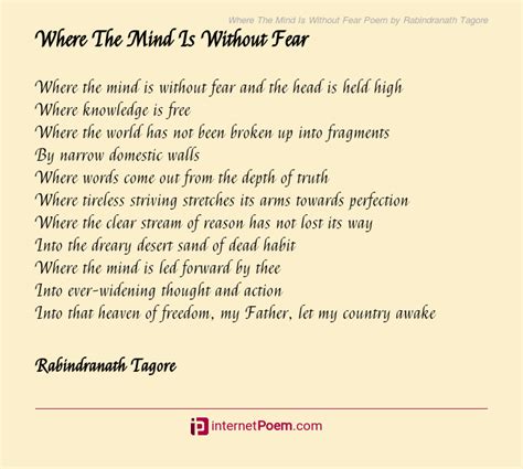 Where The Mind Is Without Fear Poem by Rabindranath Tagore