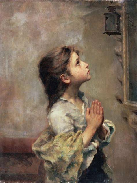 Praying Girl, Italian Painting of 19th Century, Figurative Religion ...