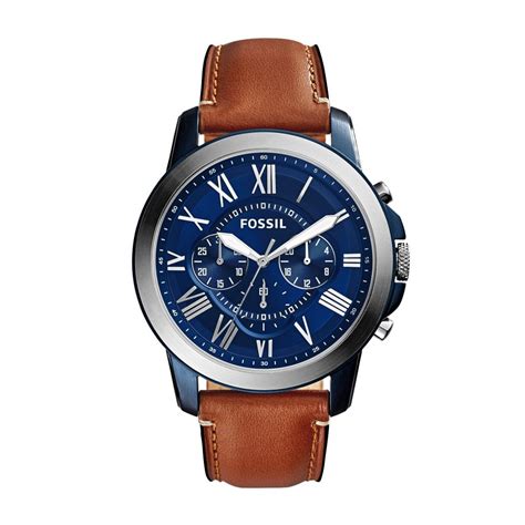 FOSSIL GRANT STAINLESS STEEL GENTS CHRONOGRAPH WATCH WITH BROWN LEATHER STRAP