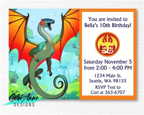 Printable Dragon Birthday Invitation Birthday Party Wings of | Etsy