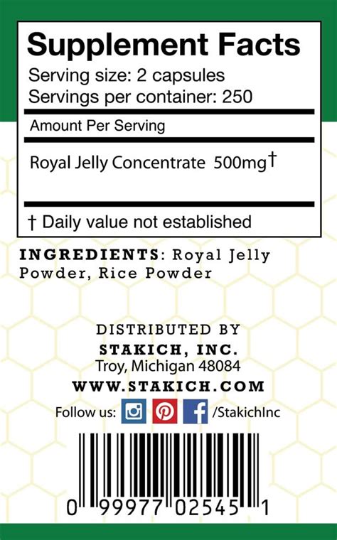 Royal Jelly Capsules - 500mg - Stakich