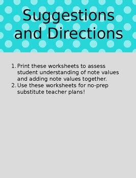 Note Value Math Worksheets by Smiths Da Capo Classroom | TPT