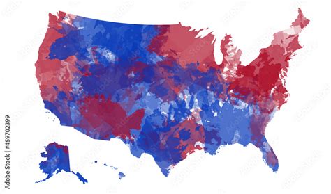 Watercolor painted map of USA blue red white color background Stock Illustration | Adobe Stock