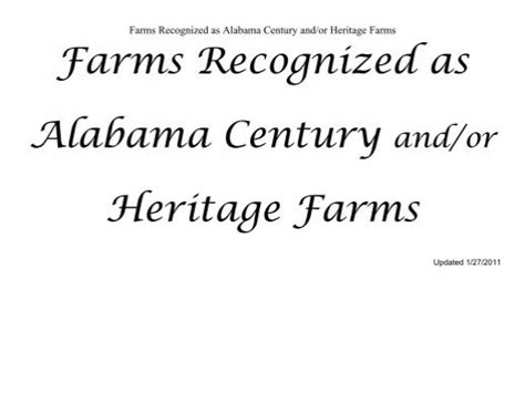 Farms Recognized as Alabama Century and/or Heritage Farms