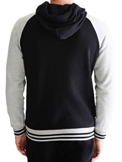 Mens Black Varsity Hooded Jacket