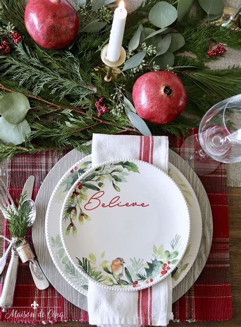 Simple & Natural Christmas Table Setting with Pomegranates and Pine