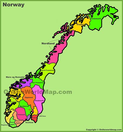 Administrative divisions map of Norway - Ontheworldmap.com