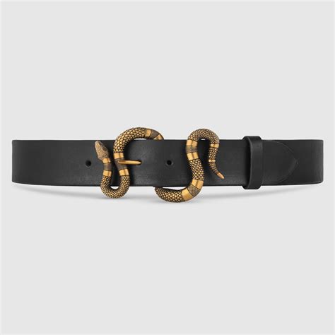 Leather belt with snake buckle - Gucci Men's Casual 458935CVE0T1000