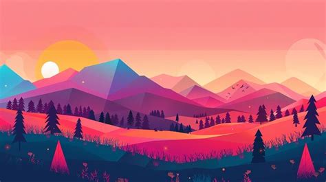 Premium Photo | A colorful landscape with mountains and trees