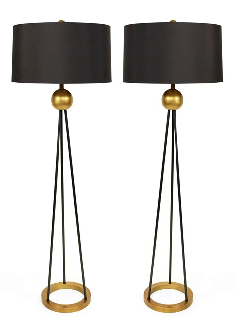 Pair contemporary black and gold metal floor lamps 1