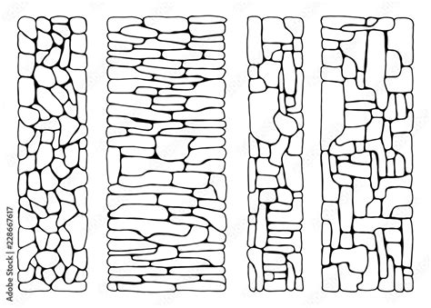 Texture of stones. wall from bricks set vector. paved flat stone surfaces. hand drawing ...