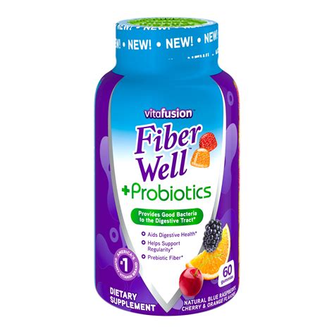 Vitafusion Fiber Well + Probiotics Gummies for Adults, Fruit Flavored, 3g Fiber, Digestive ...