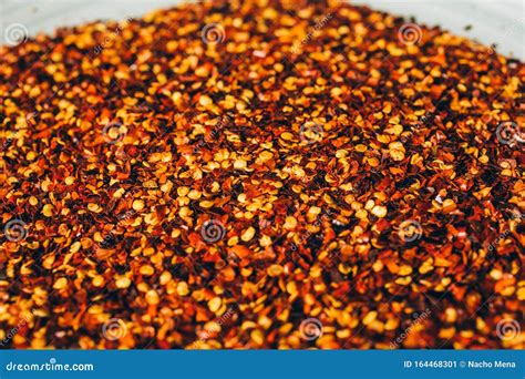 Close Up View of Chili Flakes. Dried Chili Flakes As Background. Close Up View of Crushed Red ...