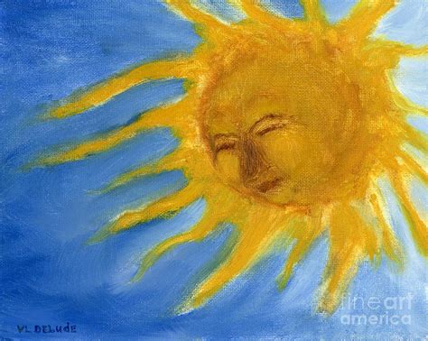 Hand Painted Sun Face Old Sol Painting by Lenora De Lude