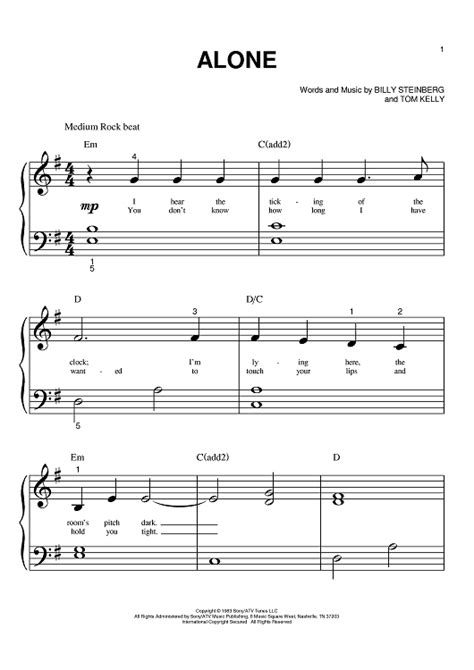 Alone" Sheet Music by Heart for Big Note Piano - Sheet Music Now