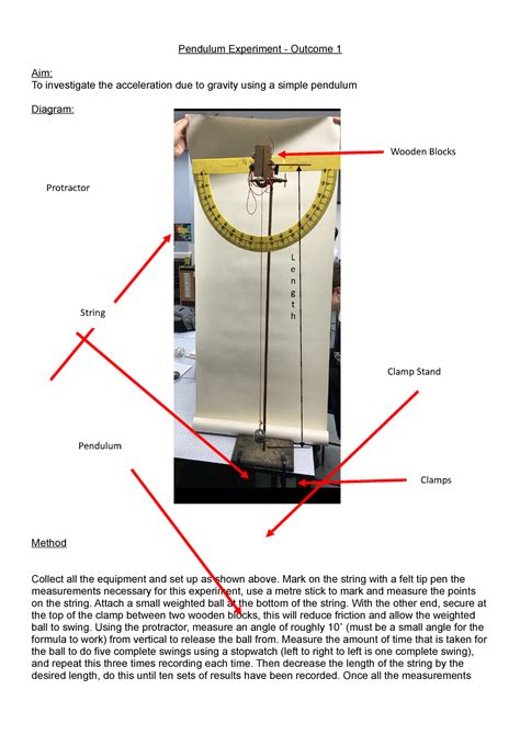 Pendulum Swing Experiment - Pendulum Experiment - Outcome 1 Aim: To investigate the acceleration ...