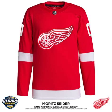 Moritz Seider Detroit Red Wings 2023 Global Series Game-Used #53 Red ...