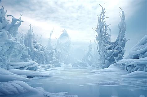 Premium AI Image | Arctic landscape populated by fantastical ice creatures