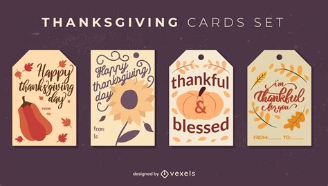 Thanksgiving Card Set Vector Download