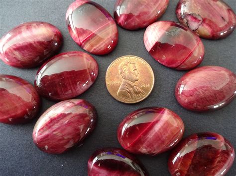 25x18mm Natural Pink Tiger Eye Dyed Cabochon, Oval Cabochon, Polished ...