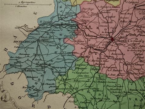 1876 Antique Map of Haute-vienne Departement France | Etsy