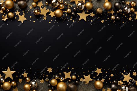 Premium AI Image | Black and gold christmas background with golden stars and balls 3d illustration