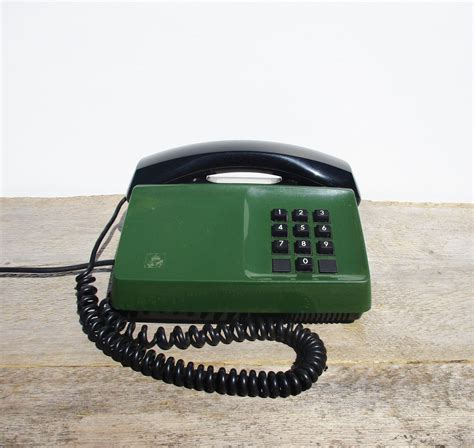 Desk Telephone, Vintage Telephone, Button Phone, Green Desk Phone, 1980s Swedish Retro Home ...