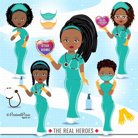 African American Nurse Clipart Medical Clipart Stay Home | Etsy