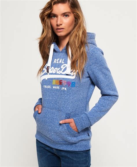 Womens - Vintage Logo Rhinestone Pop Hoodie in Blue | Superdry UK