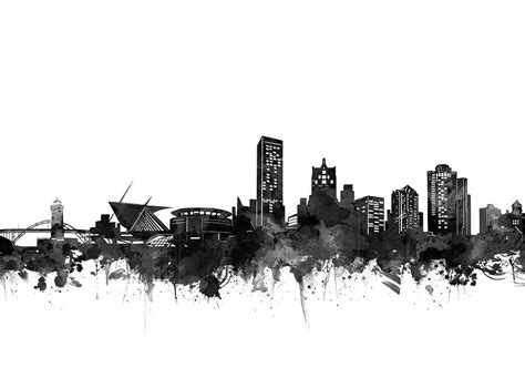 Milwaukee Skyline Black And White Digital Art by Bekim M