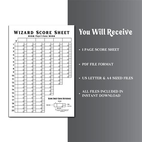 Wizard Score Sheet, Wizard Card Game Score Sheet, Printable Wizard Score Pad, Wizard Scoring ...