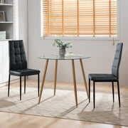 Surmoby Round Glass Dining Table Set for 2 - 3 Piece Kitchen Table Set with Faux Leather Full ...