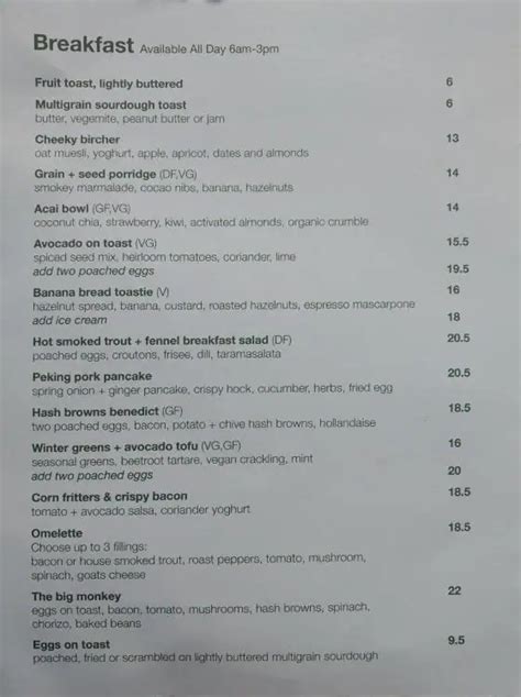 Cheeky Monkey Menu, Menu for Cheeky Monkey, Richmond, Melbourne - Urbanspoon/Zomato