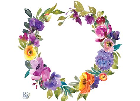 Watercolor Colorful Flowers Wreath Floral Wreath (88917) | Illustrations | Design Bundles